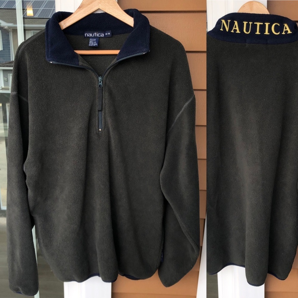 Nautica Men's Fleece Pullover Zip Sweatshirt Jacket Green Medium 1/4 Zip